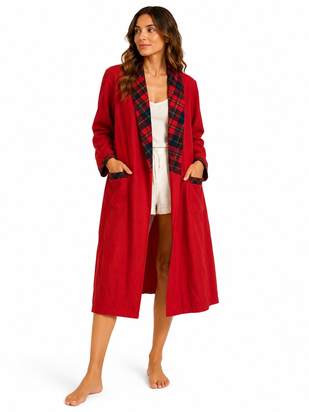 Vintage Pendleton Women’s Red Virgin Wool Tartan Plaid Trim Robe Dressing Gown